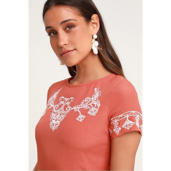 Lulus Tale To Tell White and Orange Embroidered Shift Dress - Picture 3 of 7